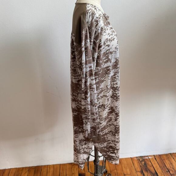 3.1 PHILLIP LIM Sheer Abstract Burnout Print Taupe Long Sleeve Midi Shirt Dress - Picture 3 of 9